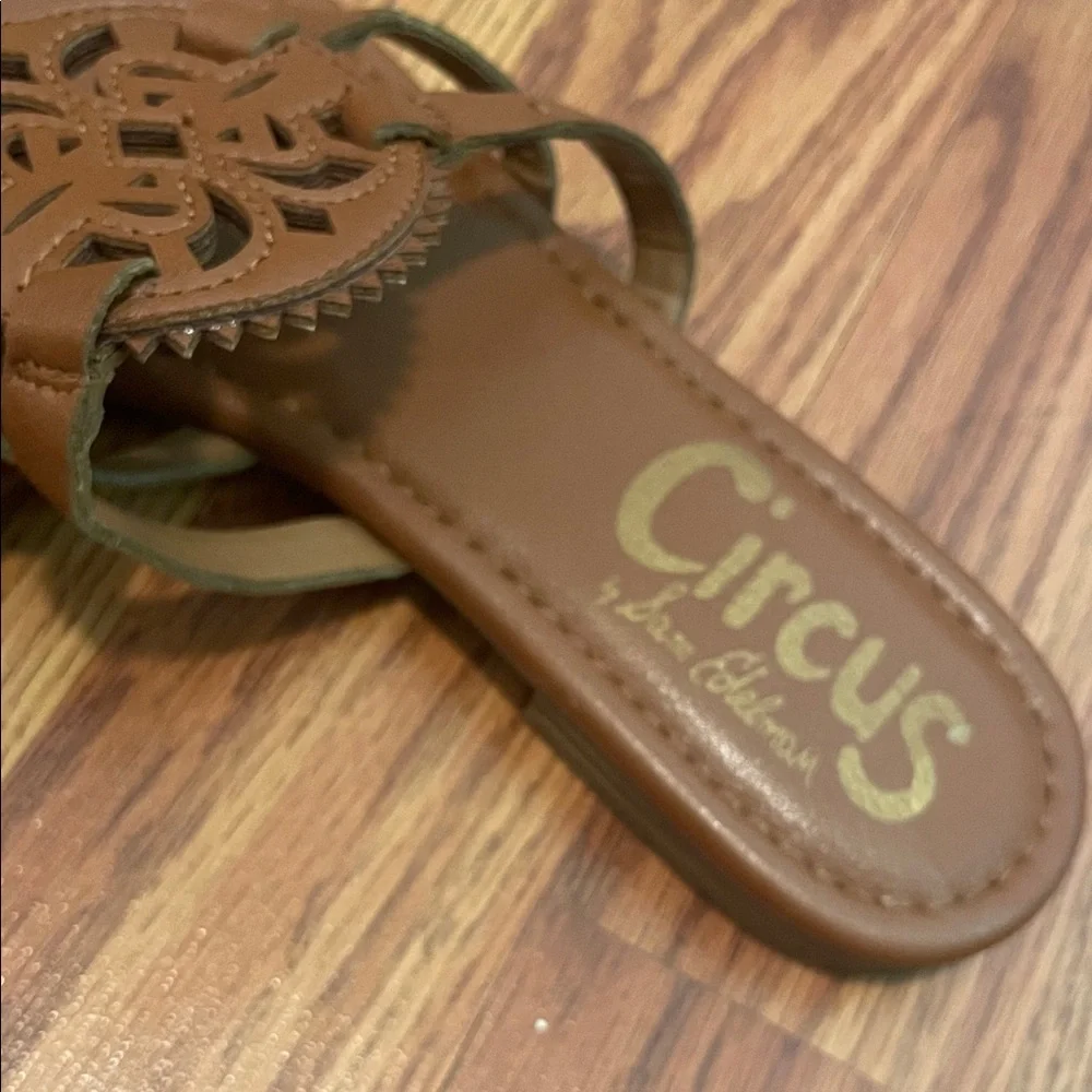 Sam Edelman Brown Leather Cutout Slide Sandals - Picture 2 of 3